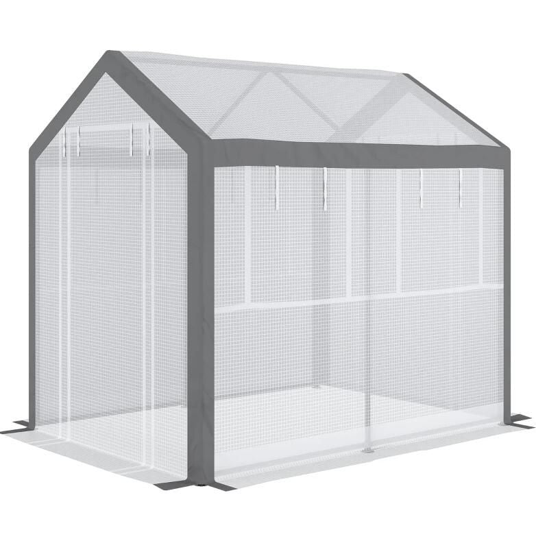 8' L x 6' W x 7' H Outdoor Walk-In Tunnel Greenhouse with Roll-up Windows;  2 Zippered Doors;  & Weather Cover - Renee Lane Company