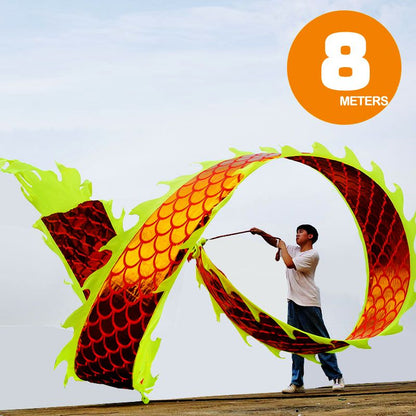 8 Meters (26.2 FT)  Gold Dragon Ball Poi,  3D Golden Dragon Ribbon Streamer with 340g Weighted Ball & Swing Rope and Travel Bag - Renee Lane Company