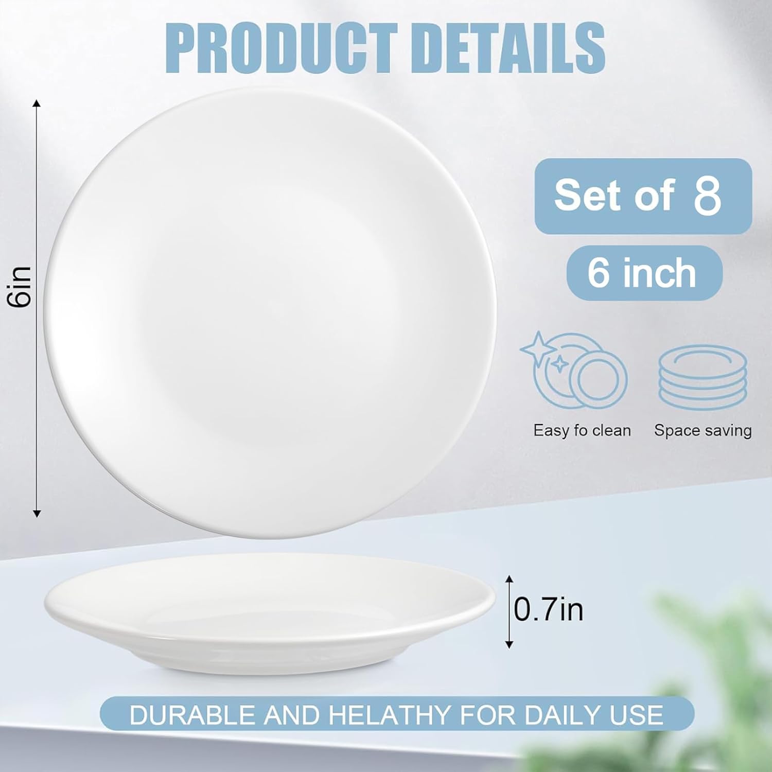 8 Pcs Porcelain Dessert Plates,6 inch White Appetizer Plates,Round Small White Plates,Small Plates for Appetizers,Ceramic Dessert Plate for Cake Snacks,Microwave Oven and Dishwasher Safe - Renee Lane Company