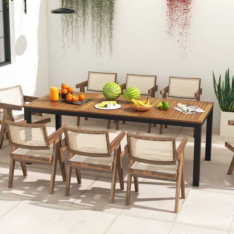 8-Person Outdoor Dining Table 79 Inch Acacia Wood Patio Table with Umbrella Hole - Renee Lane Company
