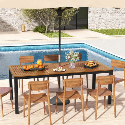 8-Person Outdoor Dining Table 79 Inch Acacia Wood Patio Table with Umbrella Hole - Renee Lane Company