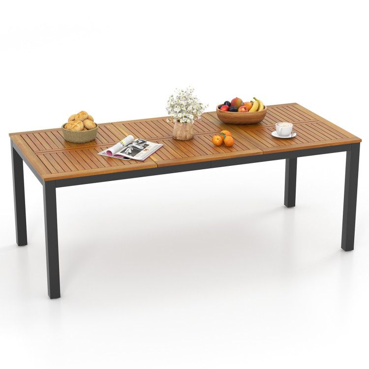 8-Person Outdoor Dining Table 79 Inch Acacia Wood Patio Table with Umbrella Hole - Renee Lane Company