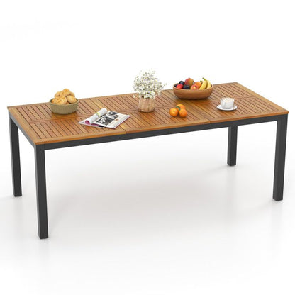 8-Person Outdoor Dining Table 79 Inch Acacia Wood Patio Table with Umbrella Hole - Renee Lane Company
