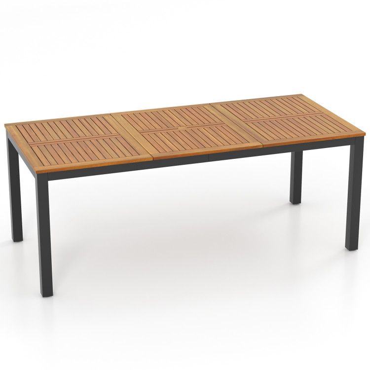 8-Person Outdoor Dining Table 79 Inch Acacia Wood Patio Table with Umbrella Hole - Renee Lane Company