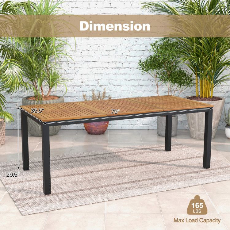 8-Person Outdoor Dining Table 79 Inch Acacia Wood Patio Table with Umbrella Hole - Renee Lane Company