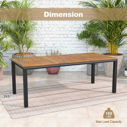 8-Person Outdoor Dining Table 79 Inch Acacia Wood Patio Table with Umbrella Hole - Renee Lane Company