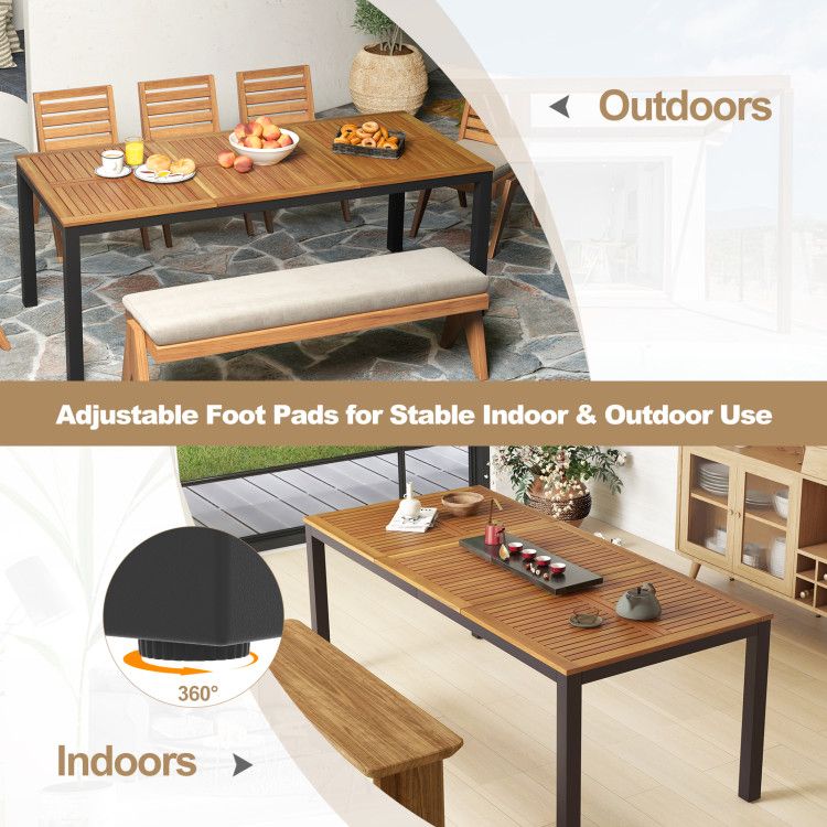 8-Person Outdoor Dining Table 79 Inch Acacia Wood Patio Table with Umbrella Hole - Renee Lane Company
