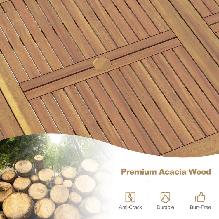 8-Person Outdoor Dining Table 79 Inch Acacia Wood Patio Table with Umbrella Hole - Renee Lane Company