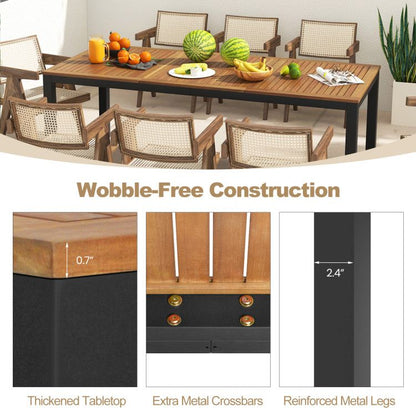 8-Person Outdoor Dining Table 79 Inch Acacia Wood Patio Table with Umbrella Hole - Renee Lane Company
