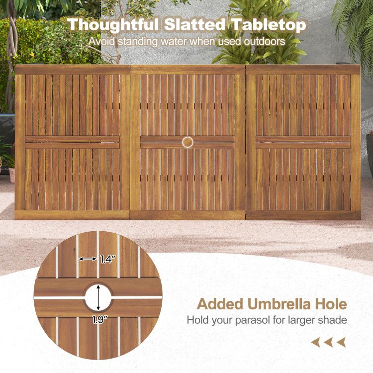 8-Person Outdoor Dining Table 79 Inch Acacia Wood Patio Table with Umbrella Hole - Renee Lane Company