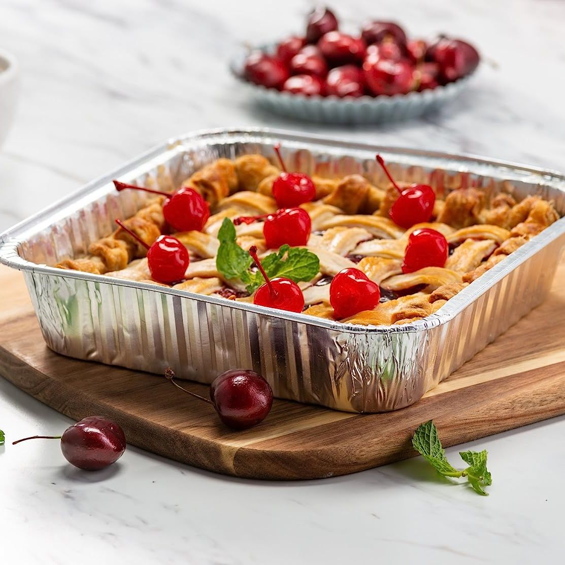 8"x8" Disposable Aluminum Foil Meal Prep Cookware Square Pans, Oven, Toaster, Grill, Cooking, Roasting, Broiling, Baking, Event, Take Out, Restaurant - Renee Lane Company