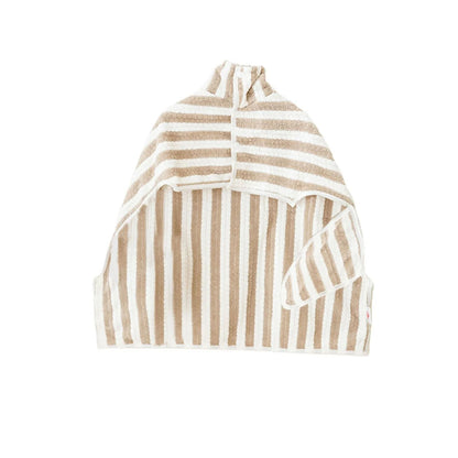 Beige-and-white striped pet bath towel robe with hood and front openings