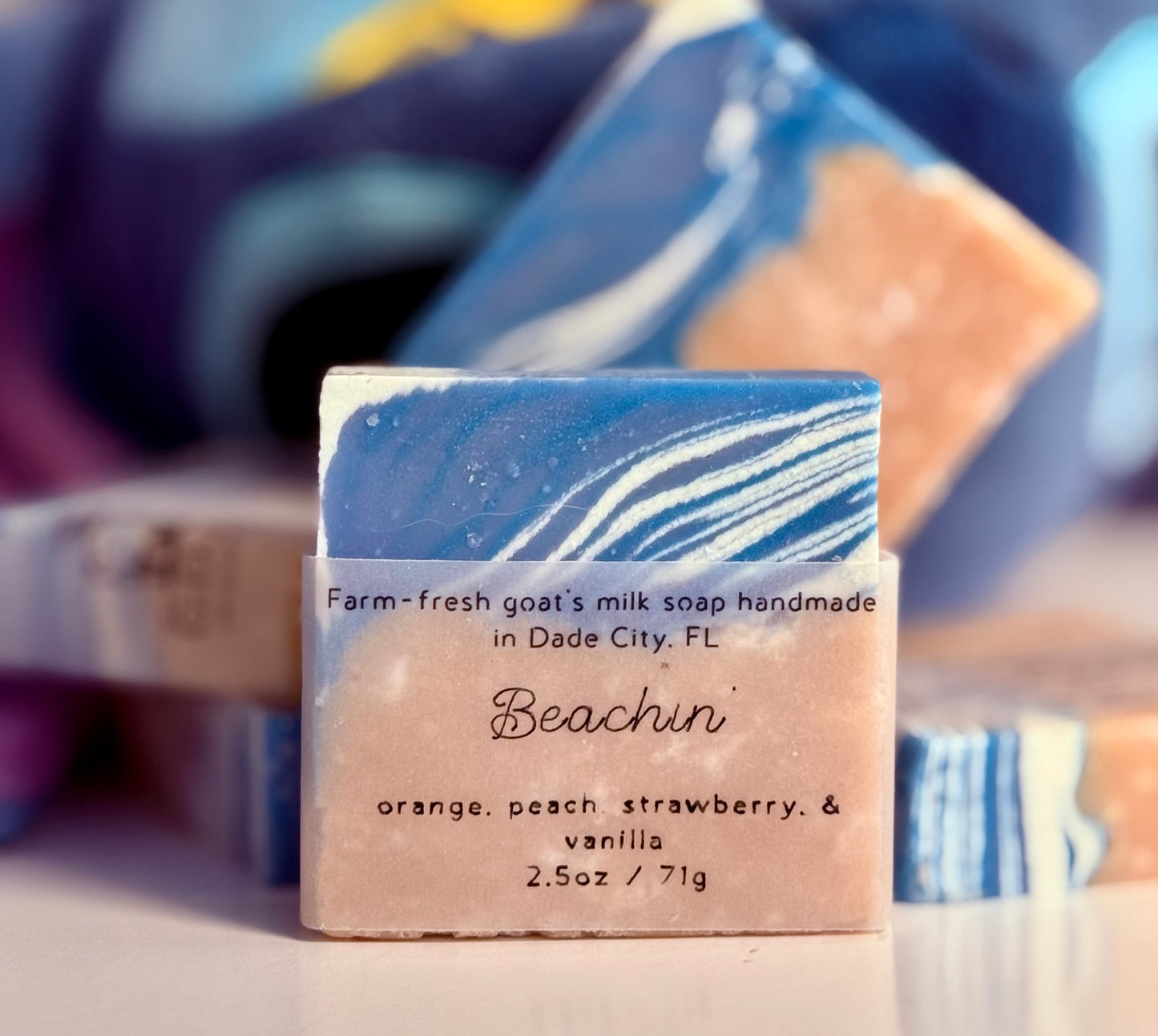 Beachin’ goat milk soap bar, orange peach strawberry and vanilla scent, 2.5 oz