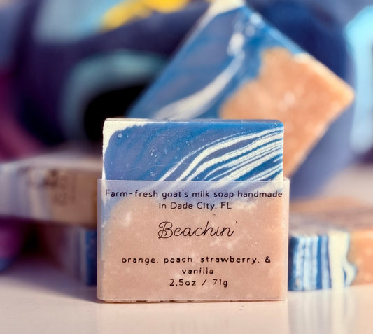 Beachin’ goat milk soap bar, orange peach strawberry and vanilla scent, 2.5 oz