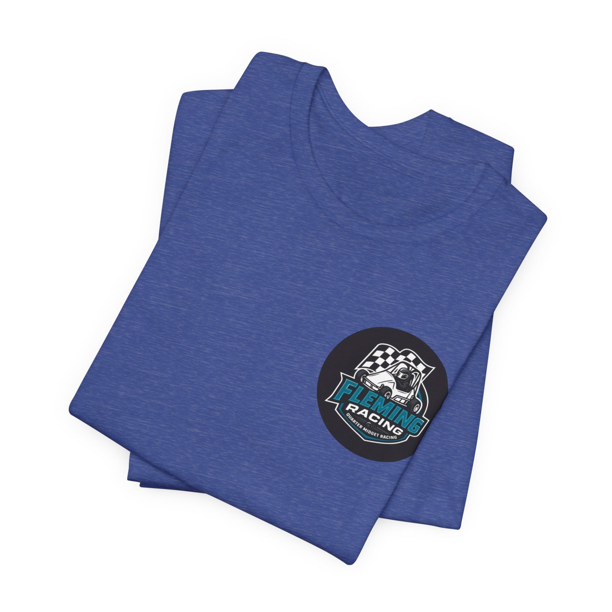 Blue racing logo T-shirts, folded pair, with small circular chest emblem