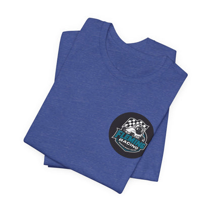Blue racing logo T-shirts, folded pair, with small circular chest emblem