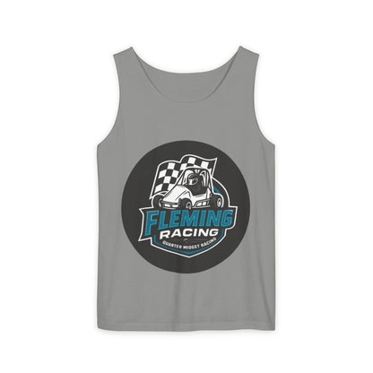 Gray racing tank top with circular Fleming Racing graphic on front