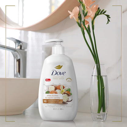 Dove Advanced Care Hand Wash Shea Butter & Warm Vanilla 4 Count for Soft, Smooth Skin, More Moisturizers than the Leading Ordinary Hand Soap, 12 oz