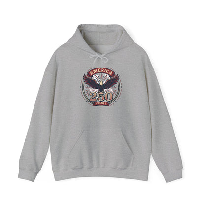 Light gray pullover hoodie with eagle and “250 Years” graphic on chest