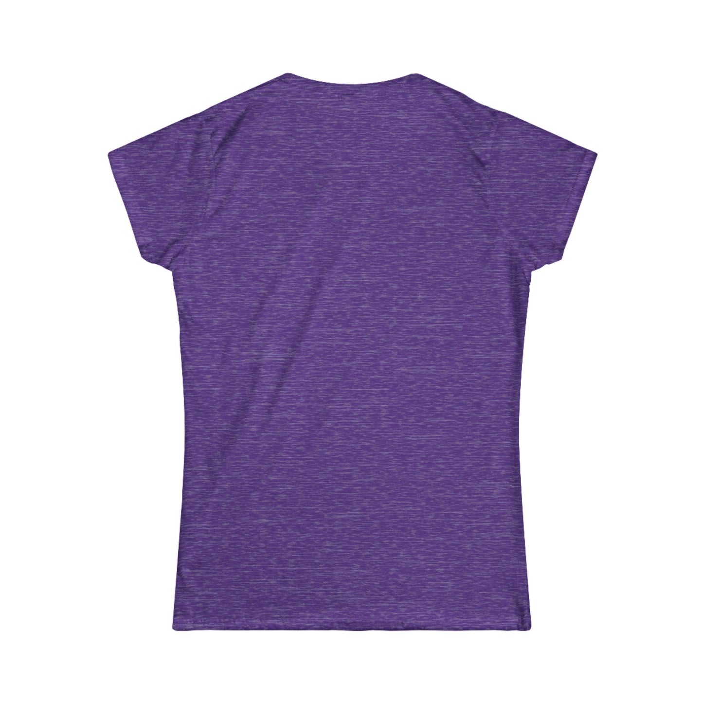Purple heather crew-neck T-shirt with short sleeves, back view.