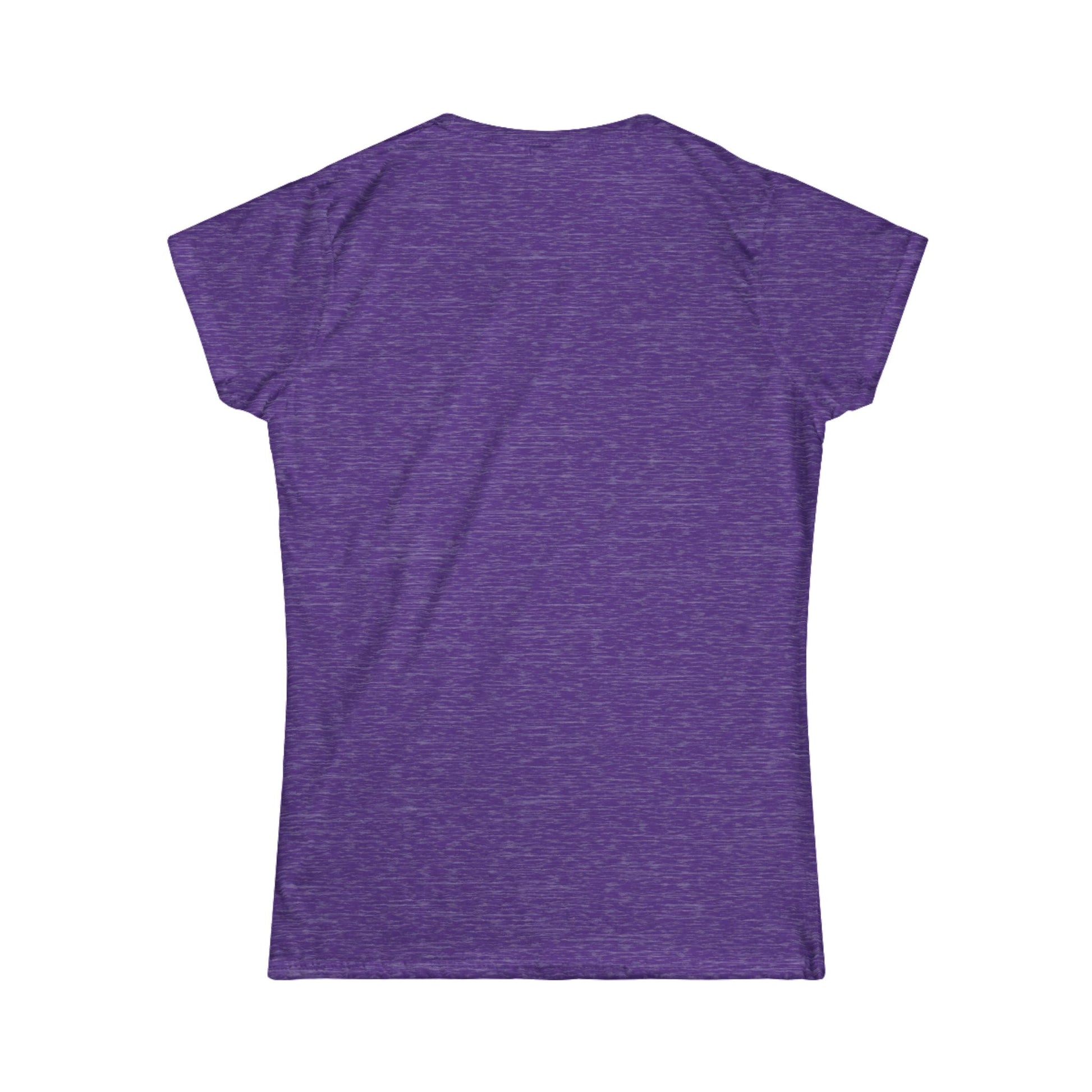 Purple heather crew-neck T-shirt with short sleeves, back view.