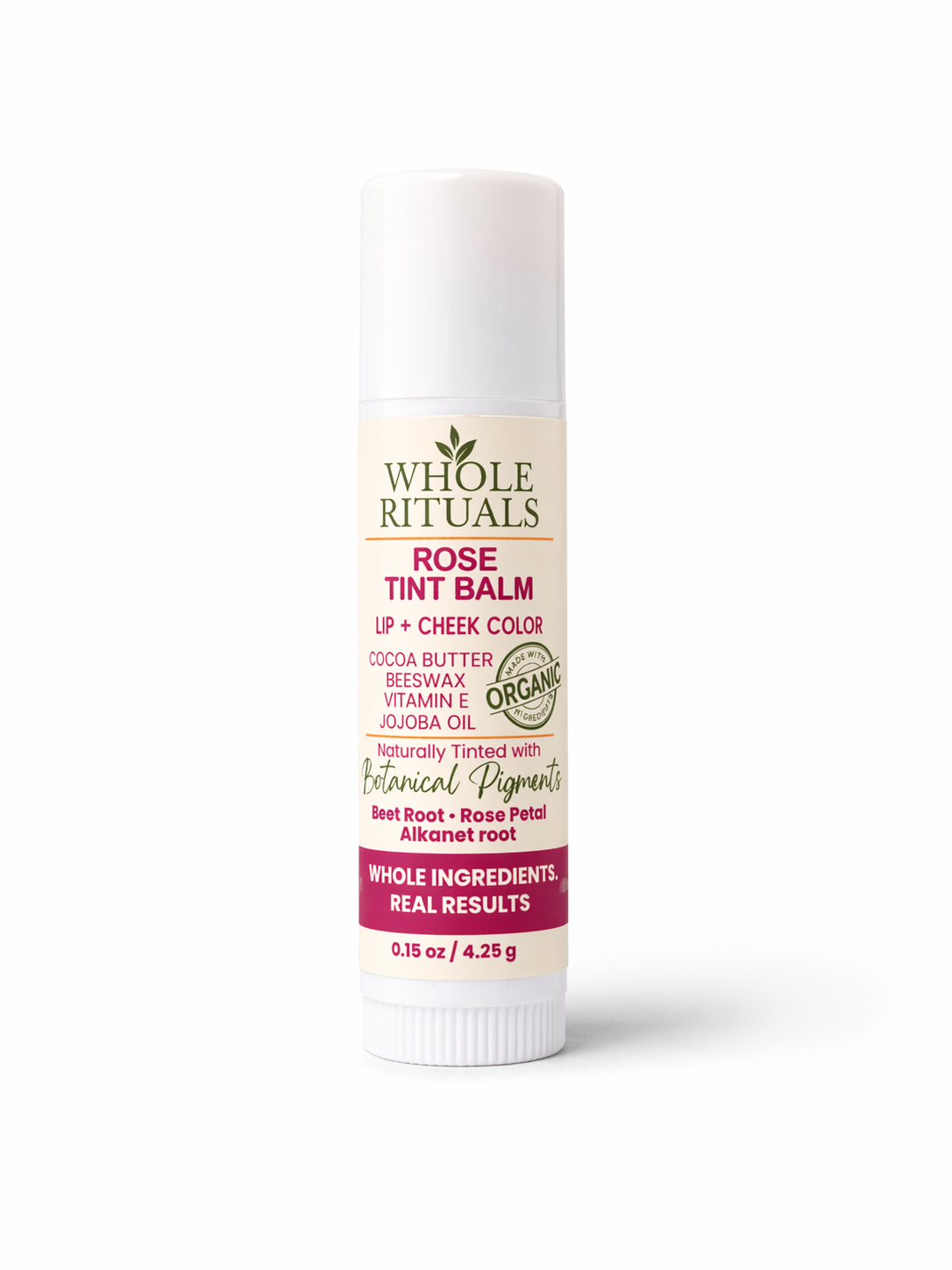 Rose tint balm stick for lips and cheeks, tinted rose color, Whole Rituals label