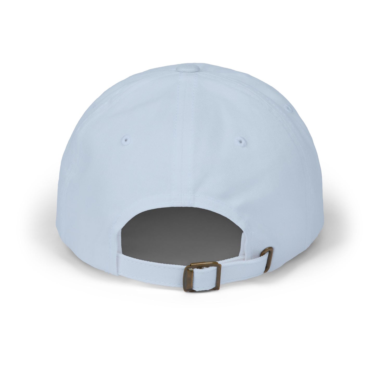 Light blue baseball cap with open back panel and adjustable buckle strap