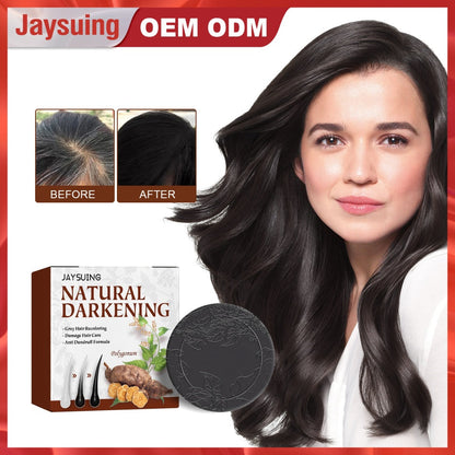 Fo-Ti shampoo bar set with dark black round bar and Natural Darkening box