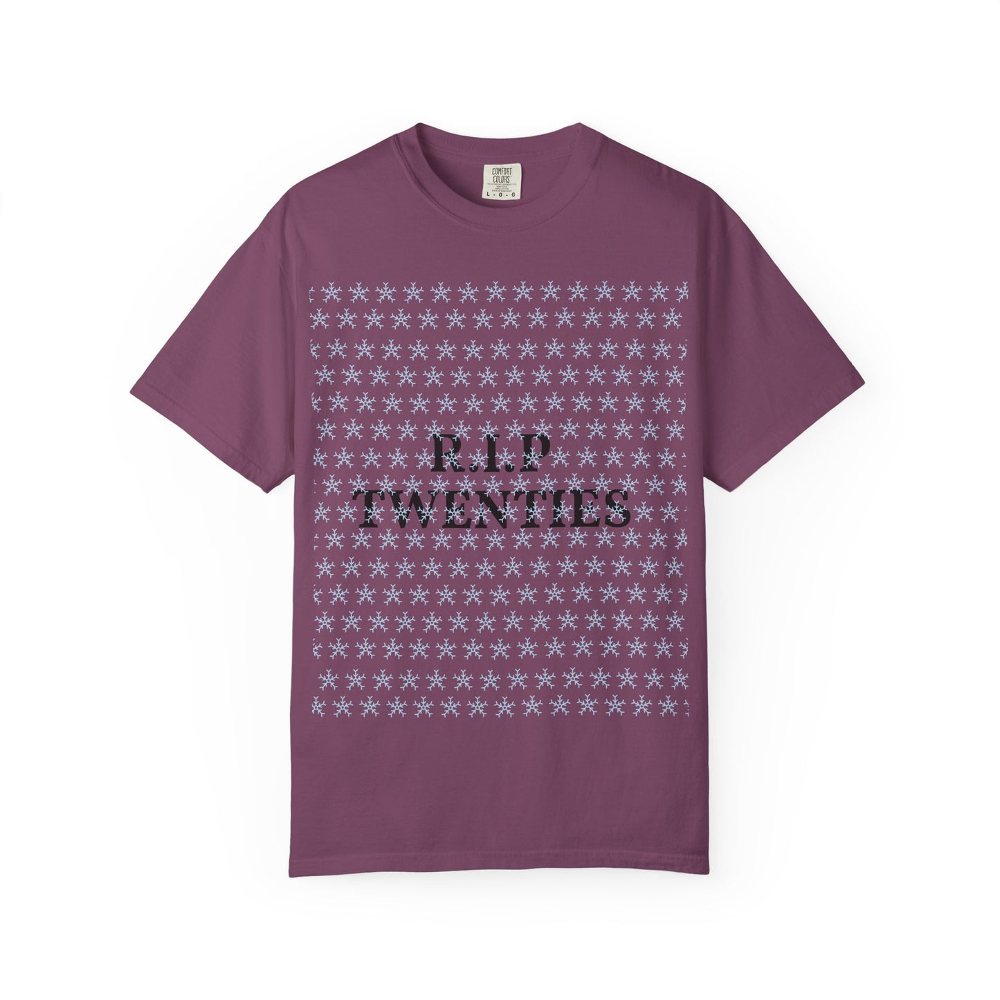 Berry unisex garment-dyed T-shirt with 'R.I.P TWENTIES' front print