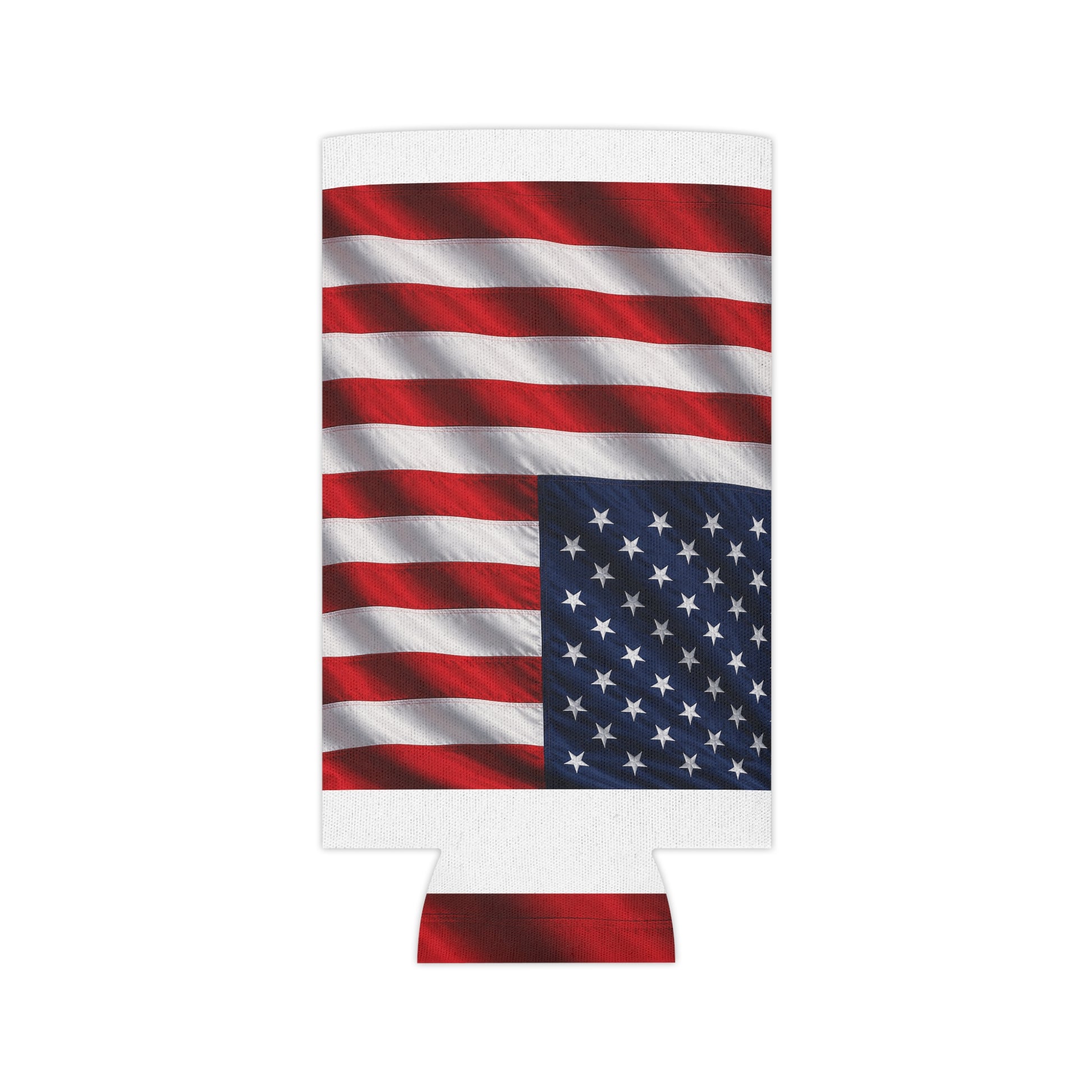 American flag can cooler sleeve with red-white stripes and navy star corner