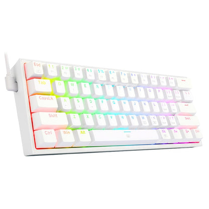 Mini wired gaming keyboard with white frame and green-to-pink RGB key glow