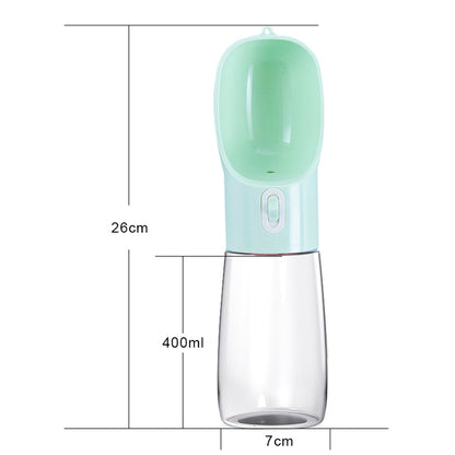 Pet dog water feeder bottle, mint green top with clear 400ml body and 26cm height