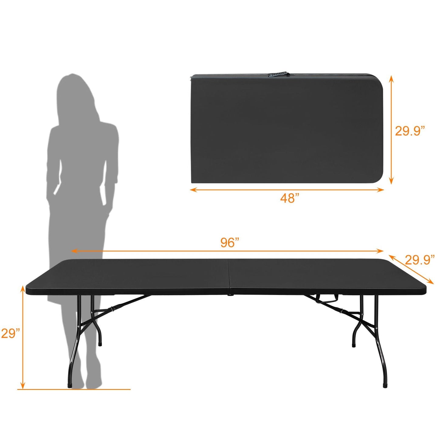 8ft Folding Table, Portable Plastic Table for Camping, Picnics, Parties, High Load Bearing Foldable Table Black - Renee Lane Company