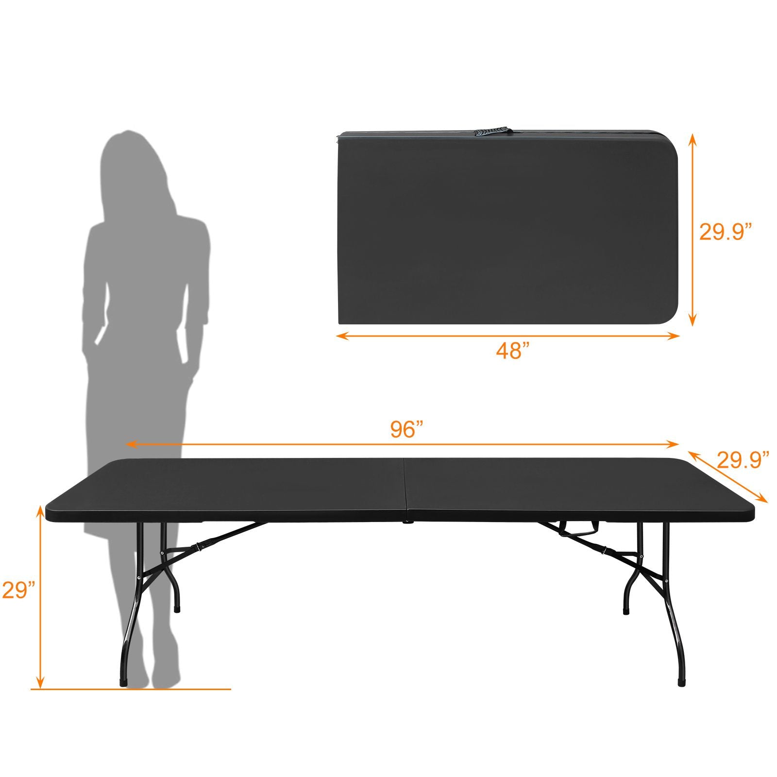 8ft Folding Table, Portable Plastic Table for Camping, Picnics, Parties, High Load Bearing Foldable Table Black - Renee Lane Company