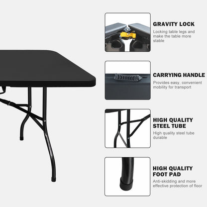 8ft Folding Table, Portable Plastic Table for Camping, Picnics, Parties, High Load Bearing Foldable Table Black - Renee Lane Company