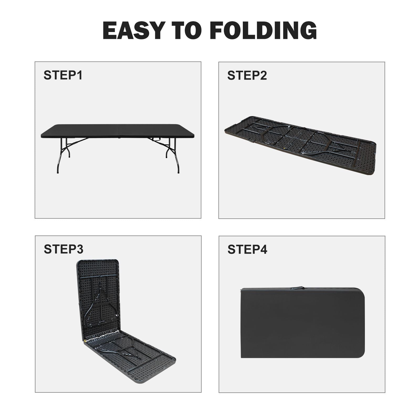 8ft Folding Table, Portable Plastic Table for Camping, Picnics, Parties, High Load Bearing Foldable Table Black - Renee Lane Company