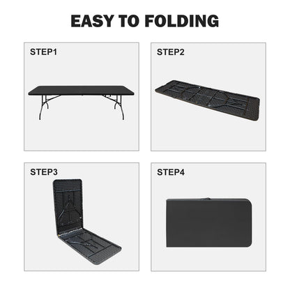 8ft Folding Table, Portable Plastic Table for Camping, Picnics, Parties, High Load Bearing Foldable Table Black - Renee Lane Company