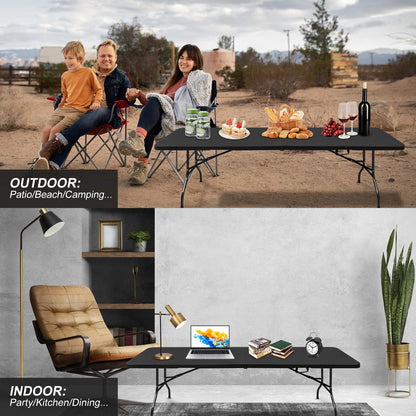 8ft Folding Table, Portable Plastic Table for Camping, Picnics, Parties, High Load Bearing Foldable Table Black - Renee Lane Company