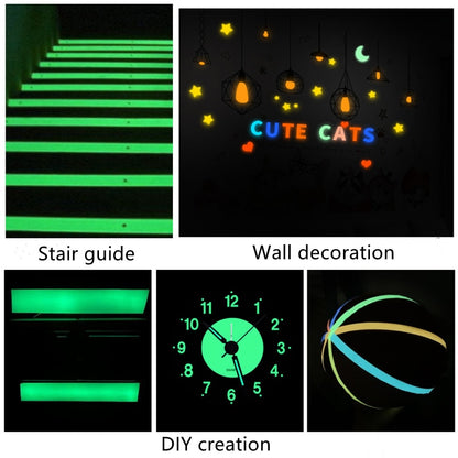Glow-in-the-dark sticker tape strips showing stair guide and wall decoration glow