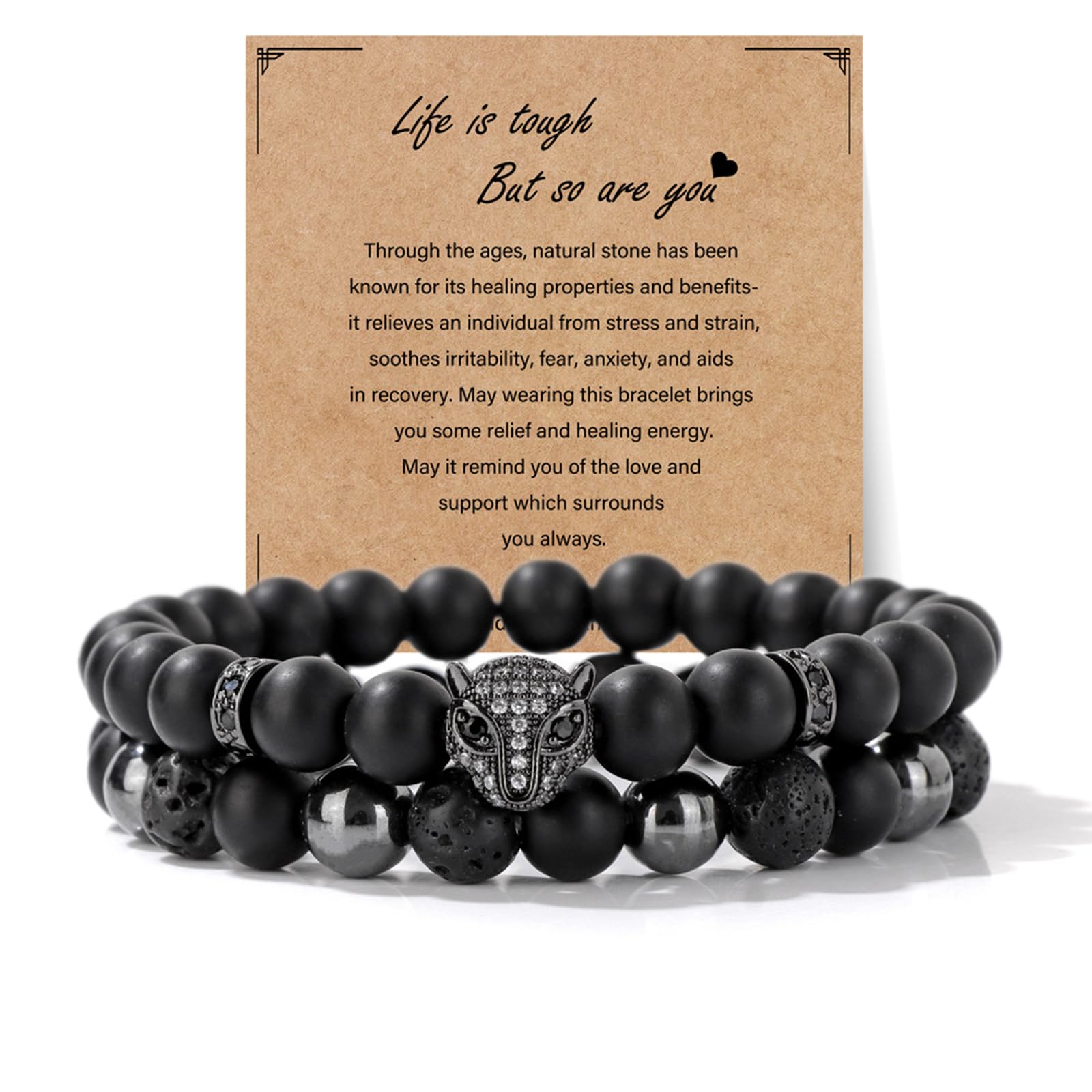 8mm Black Obsidian Onyx Hematite Lava Volcanic Stone Bracelet Leopard Head Bracelet Mens Crystal Beaded Bracelets Black Bead Bracelet Spiritual Protection Bracelet for Men - Renee Lane Company