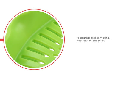 Green silicone strainer with raised perforation pattern