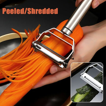 Stainless steel vegetable peeler with double blades for peeling and shredding