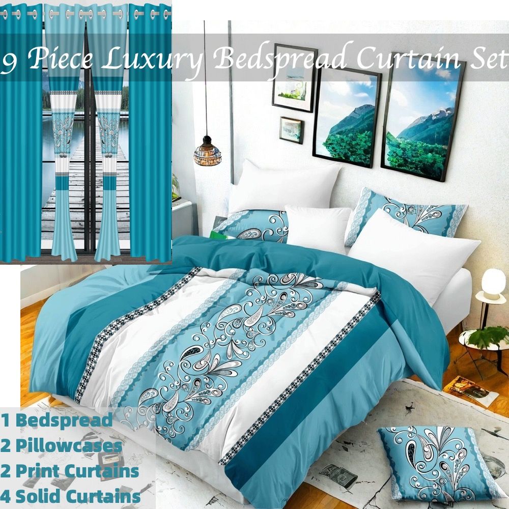 9 Piece in a Bag Thick Touch Bed Cover Curtain Set, Upgraded Luxury Bedspread Set, Bamboo microfiber All Season Bedding-Set For Home, RV Beding, Boys And Girls Gifts With Gift Bag - Renee Lane Company