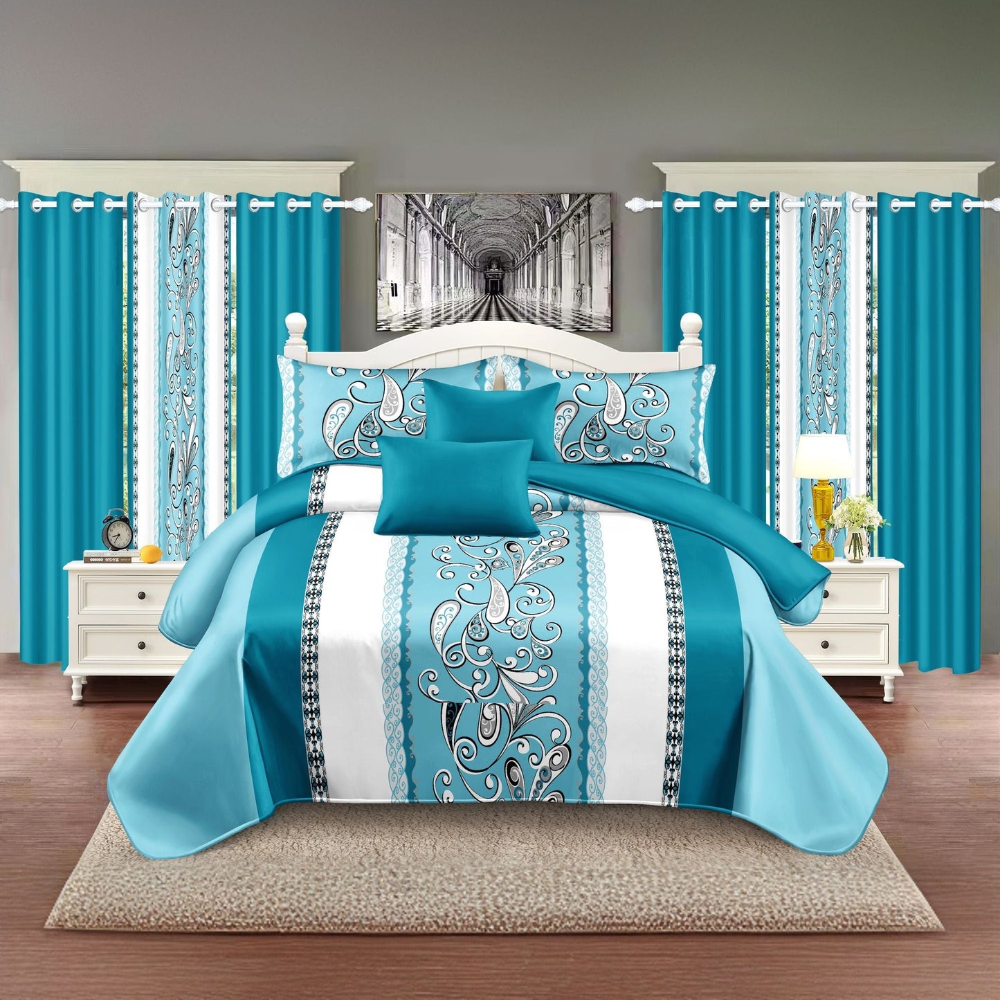 9 Piece in a Bag Thick Touch Bed Cover Curtain Set, Upgraded Luxury Bedspread Set, Bamboo microfiber All Season Bedding-Set For Home, RV Beding, Boys And Girls Gifts With Gift Bag - Renee Lane Company