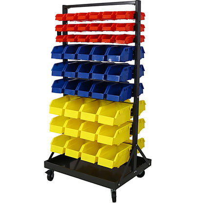 90 Parts Bin Shelving Storage Organizer with Locking Wheels for Shop Garage and Home - Renee Lane Company