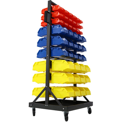 90 Parts Bin Shelving Storage Organizer with Locking Wheels for Shop Garage and Home - Renee Lane Company