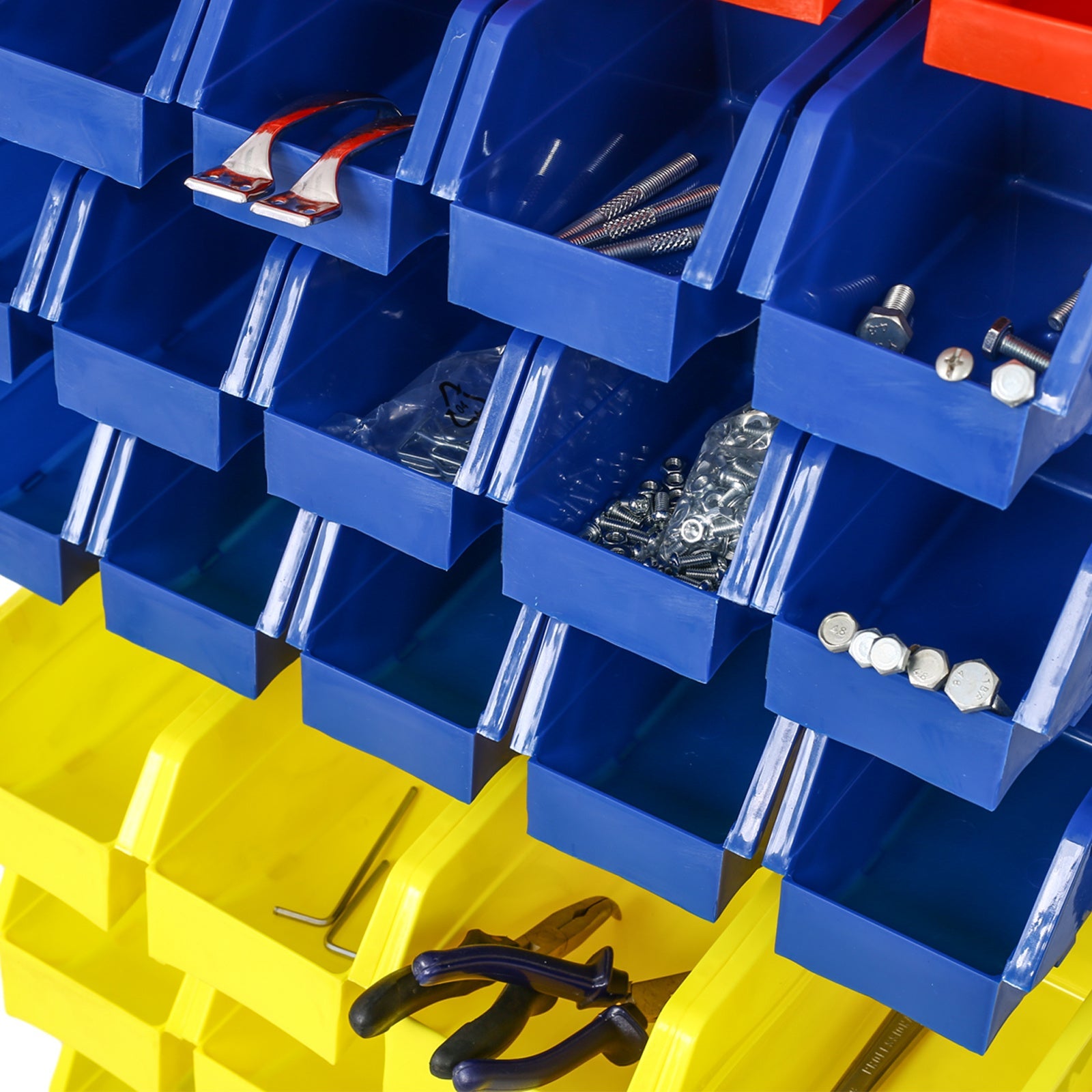 90 Parts Bin Shelving Storage Organizer with Locking Wheels for Shop Garage and Home - Renee Lane Company