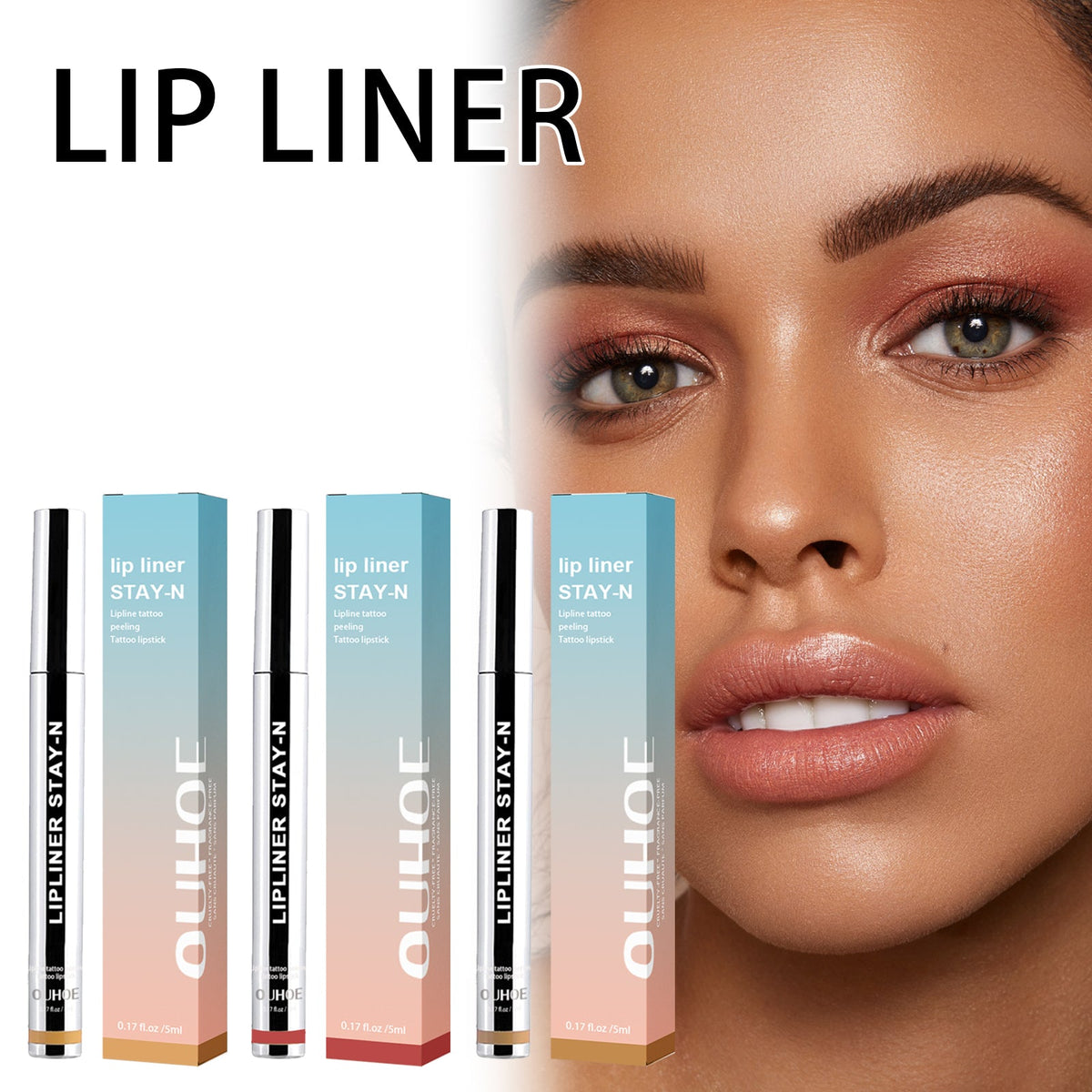 Peel-off lip liner tubes set, upright with color-coded boxes, 5ml