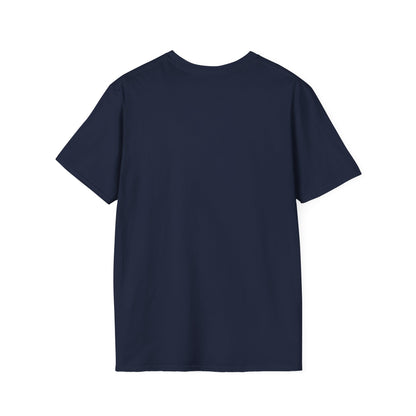 Navy crewneck T-shirt, no front print visible