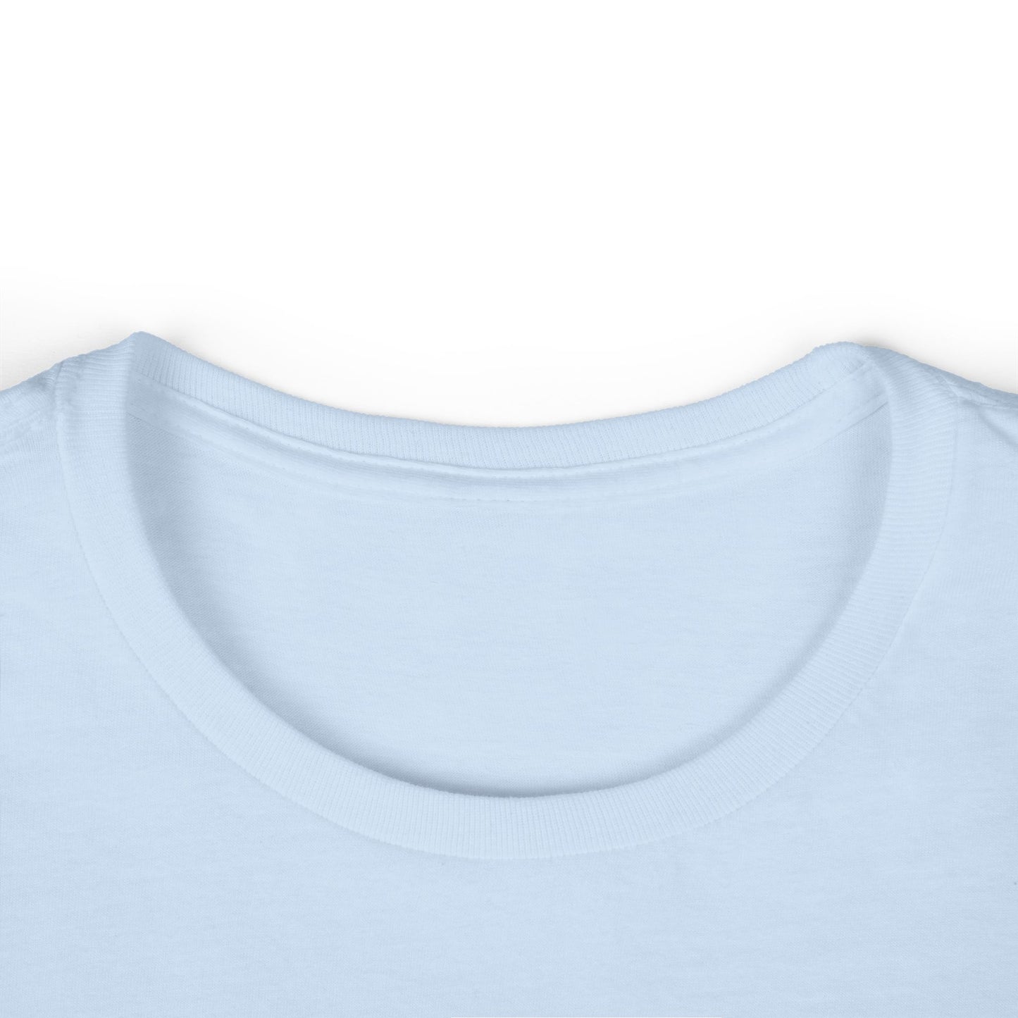 Unisex T-shirt in light blue, crew neckline close-up